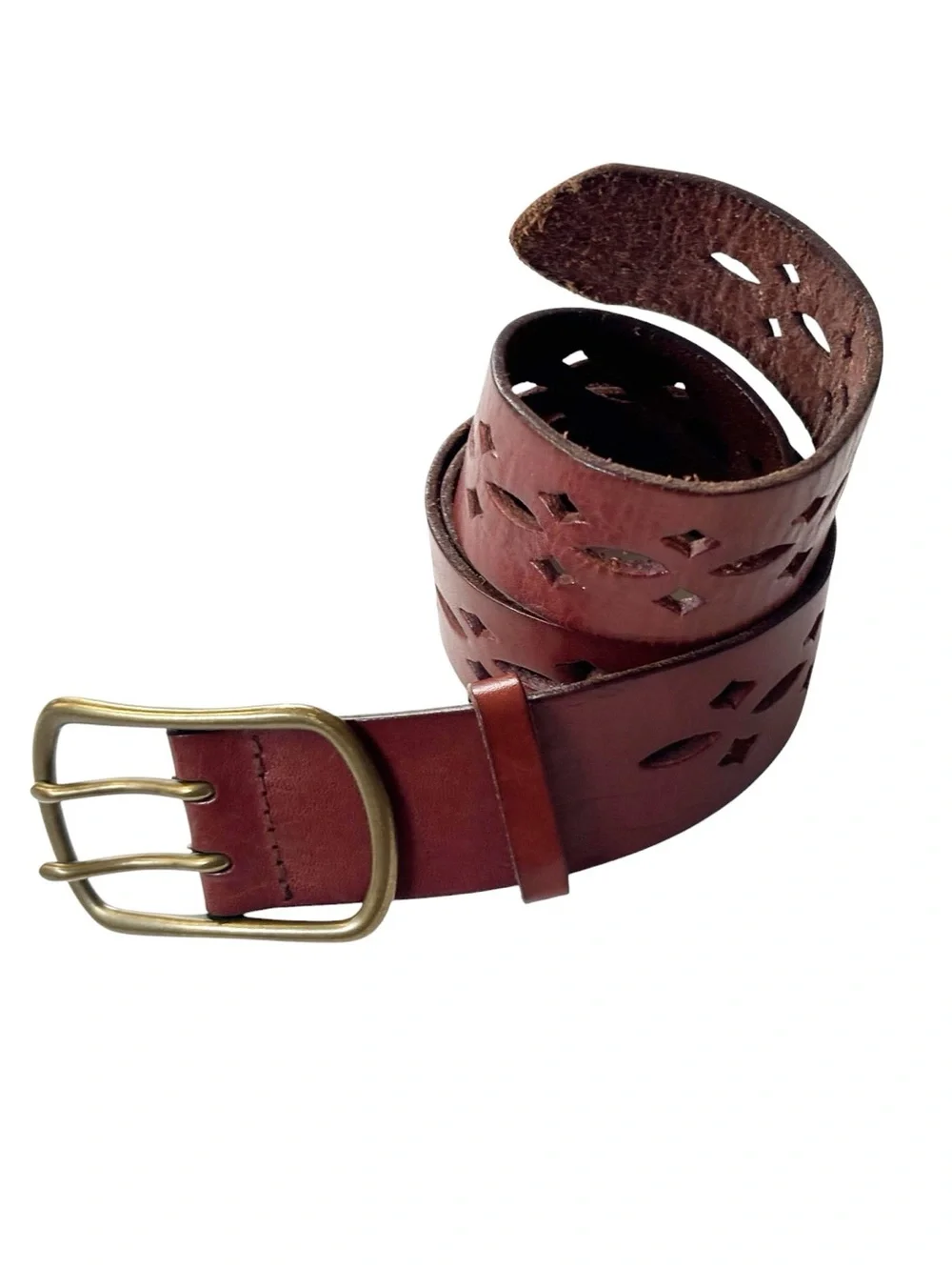 J. crew vintage hand made in England cut out design leather belt solid brass | S